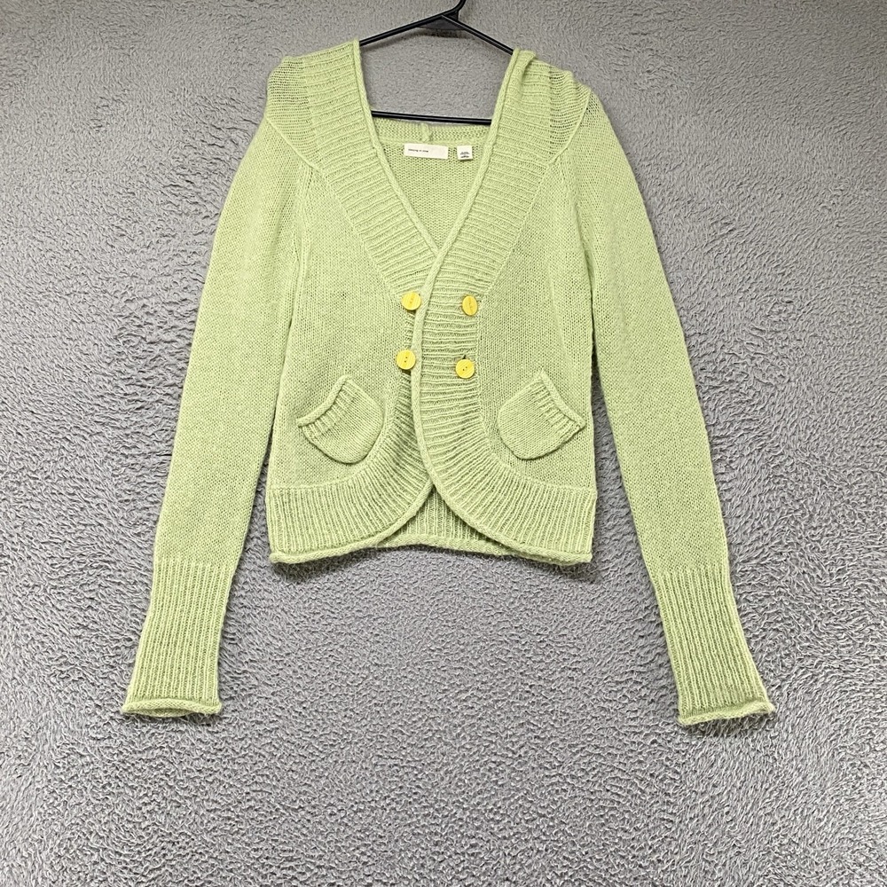 Sleeping On Snow Cardigan Sweater Womens M Lime Green Hooded Wool Anthropologie